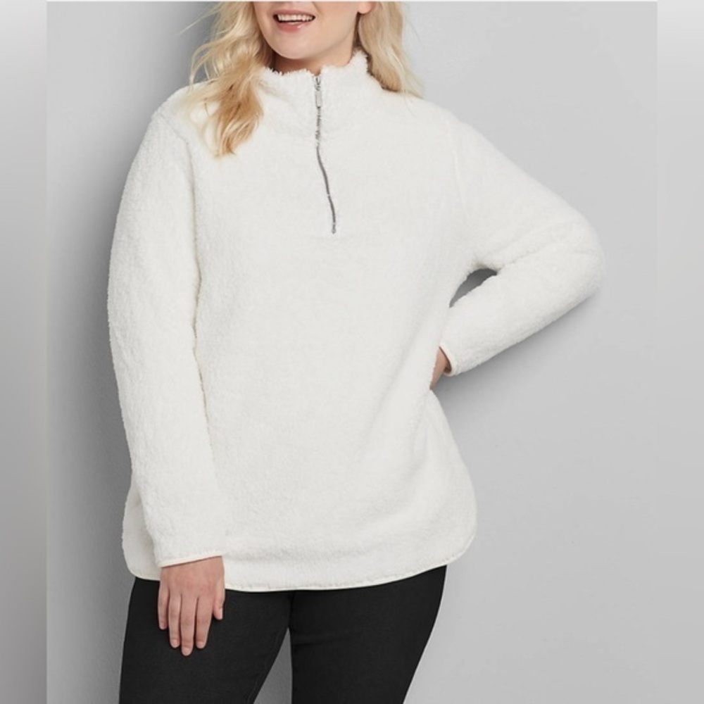 Livi Half-Zip Plus Sherpa Faux Fur Pullover Pockets White Size 18/20 2X